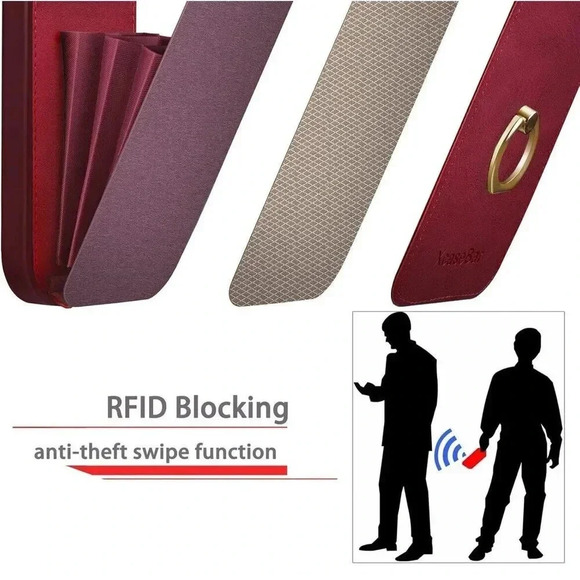 Faux Leather Wallet Case for iPhone 14 6.1” RFID Blocking 360°Ring Kickstand - Picture 4 of 8
